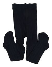 Tmavomodré vzorované punčocháče H&M