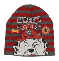 Šedo-červená pruhovaná čepice - Tlapková Patrola