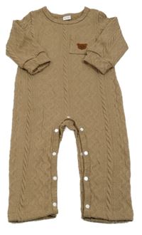 Hnědý vzorovaný úpletový overal s medvědem 