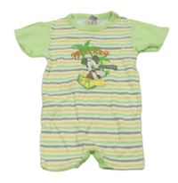 Zeleno-bílo-žlutý pruhovaný kraťasový overal s Mickeym C&A