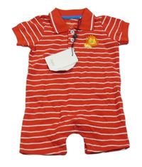 Nové - Červeno-bílý pruhovaný kratasový overal s lvíčkem M&Co.