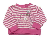 Fuchsiovo-bílá pruhovaná mikina s medvídkem bpc