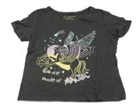 Antracitové crop tričko s jednorožcem Primark