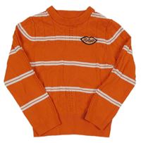 Oranžovo-bílý pruhovaný svetr s nášivkou 