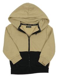 Béžovo-černá propínací mikina s kapucí Jeff&Co