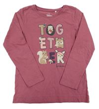 Růžovofialové triko s nápisem a zvířátky Topolino