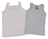 2set - 2x košilka - šedo-bílá pruhovaná + světlerůžovo-barevná puntíkatá 