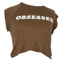 Dámské hnědé crop tričko s nápisem H&M