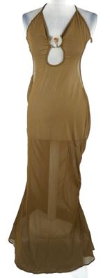 Nové - Dámské hnědé šifonové midi šaty PrettyLittle Thing