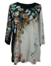 Dámské bílo-černé triko s květy 