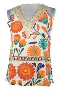 Dámský bílo-barevný květovaný top s krajkou