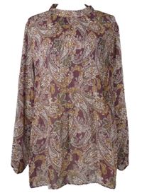 Dámská vínová vzorovaná plisovaná šifonová halenka Primark 