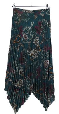 Dámská petrolejová květovaná šifonová plisovaná midi sukně H&M