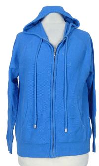 Dámský modrý vzorovaný propínací svetr s kapucí zn. M&S