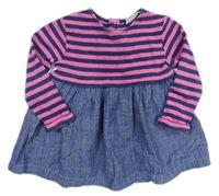 Růžovo-tmavomodro-modré bavlněno/riflové šaty s pruhy Next