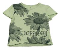Zelené květinové crop tričko s nápisem H&M