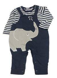 Tmavomodro-pruhovaný overal se slonem