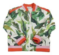 Bílo-zeleno-červená propínací mikina s lístky H&M