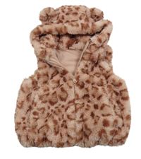 Růžová kožešinová podšitá vesta s flíčky a kapucí Nutmeg