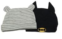 2x čepice černá s Batmanem+ pruhovaná