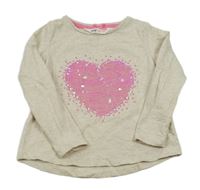 Světlebéžové melírované triko se srdíčkem H&M