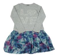 Šedo-modré úpletovo/šifonové šaty se srdíčkem Yigga