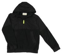 Černá šusťákovo/fleecová mikina s kapucí 