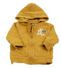 Hořčicová propínací mikina s potiskem a kapucí 