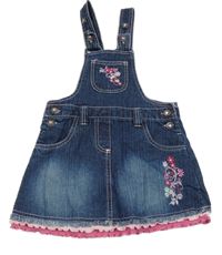 Tmavomodré riflové laclové šaty s kytičkami 