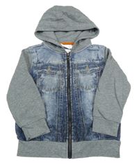 Tmavomodro-šedá propínací mikina riflového vzhledu s kapucí Topolino