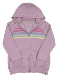 Fialová propínací mikina s barevnými proužky a kapucí Next