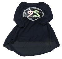 Tmavomodré šifonové šaty s flitry 