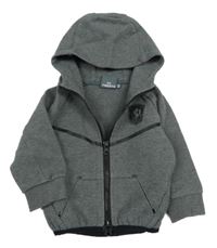 Šedo-černá propínací mikina s logem a kapucí