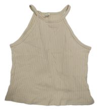 Béžový žebrovaný crop top Shein