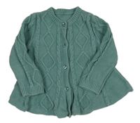 Zelený propínací svetr s copánkovým vzorem Nutmeg