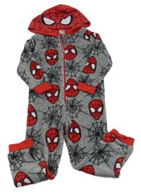 Šedo-červená chlupatá kombinéza se Spidermanem a kapucí Marvel