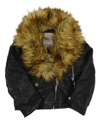 Černá koženková bunda s kožešinou zn. Matalan