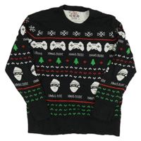 Černý vzorovaný vánoční svetr s obrázky C&A