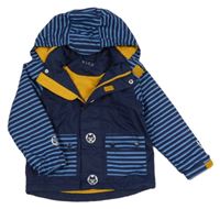 Tmavomodro-pruhovaná šusťáková jarní bunda s vlky a kapucí Tchibo