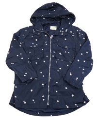 Tmavomodrá puntíkatá šusťáková jarní bunda s kapucí Zara
