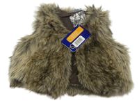 Nové - hnědo-béžová kožešinová crop podšitá vesta Lupilu