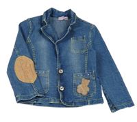 Modré riflové sako s medvídkem 