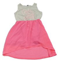 Šedo-neonově růžové bavlněno/šifonové šaty s nápisem Dopodopo