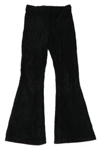 Černé sametové žebrované flare kalhoty Matalan