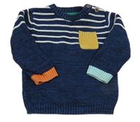 Tmavomodrý melírovaný svetr s pruhy a kapsičkou Next