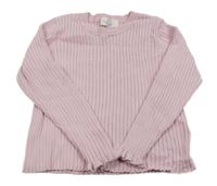 Světlerůžový žebrovaný crop svetr H&M