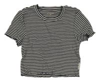 Antracitovo-bílé pruhované žebrované crop tričko TOM TAILOR