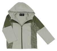 Khaki-šedá šusťáková lehká bunda s kapucí 
