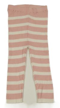 Růžovo-bílé pruhované žebrované úpletové legíny Primark