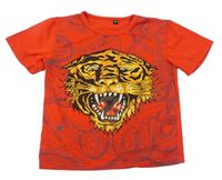 Červené tričko s tygrem a kamínky 